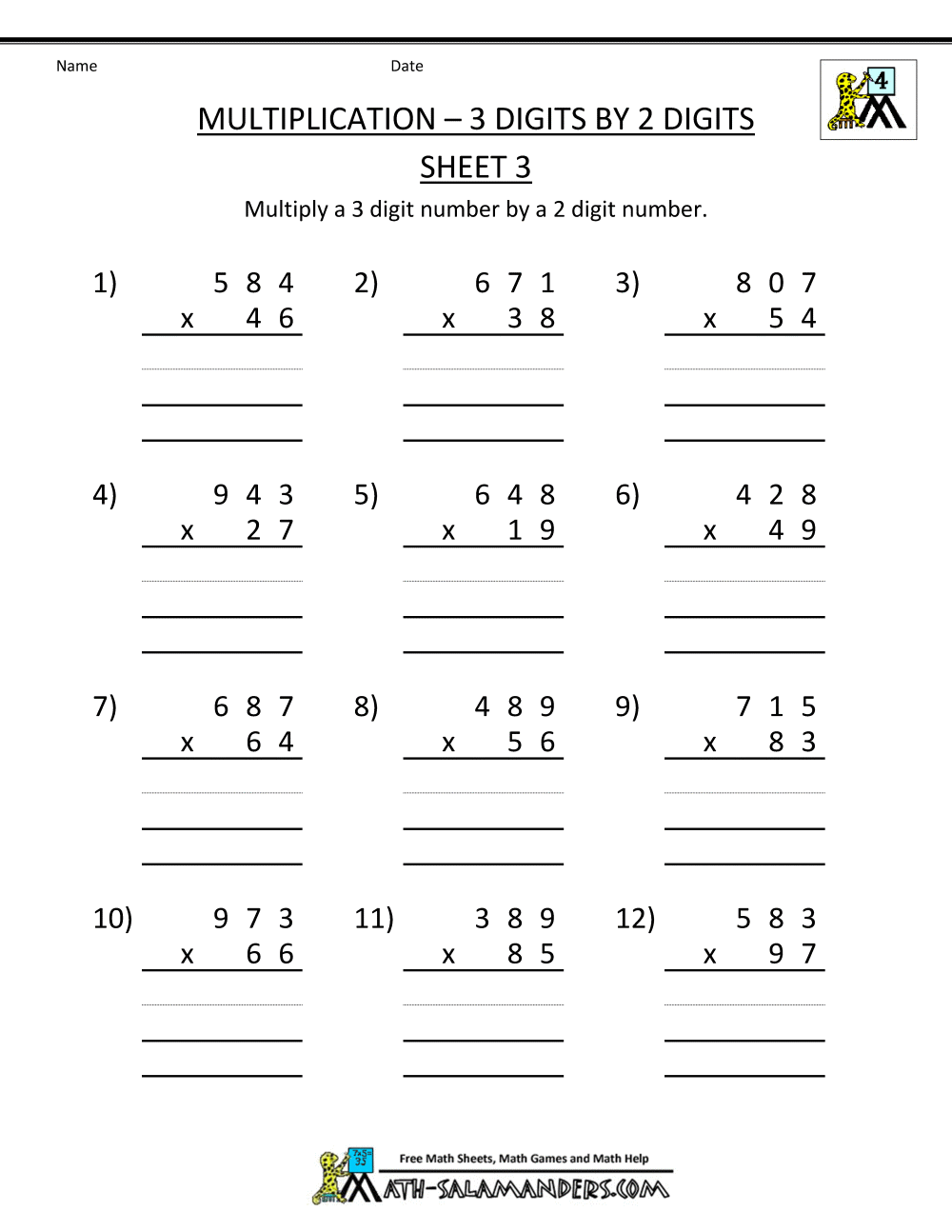 21 Multiplication Worksheets 3 Digits By 2 Digits