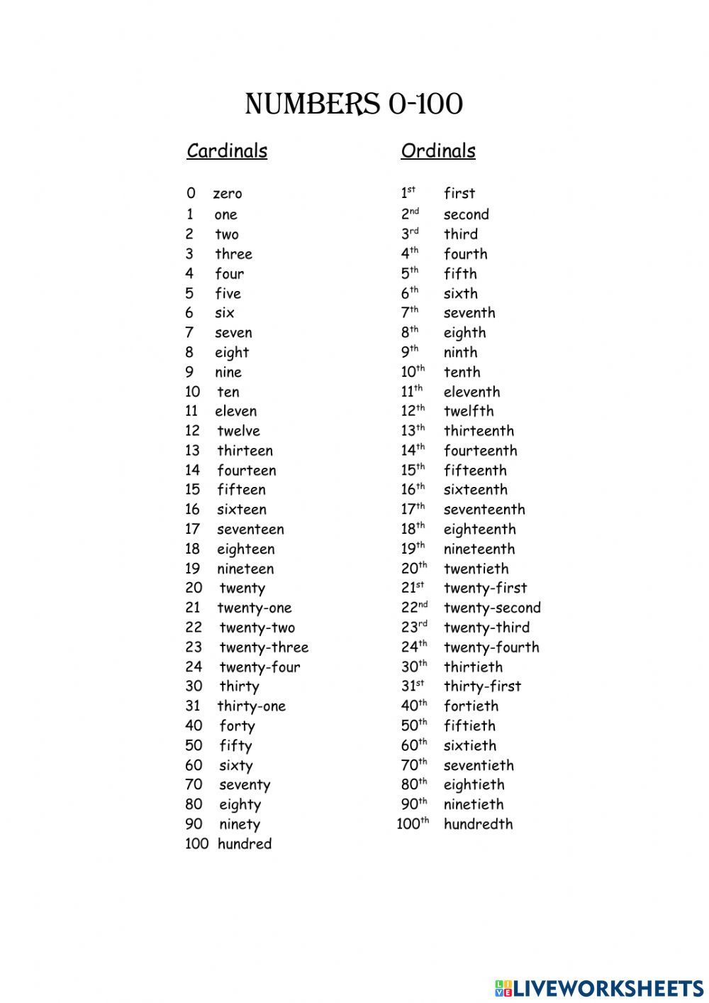 21 Ordinal And Cardinal Numbers Worksheets Kindergarten