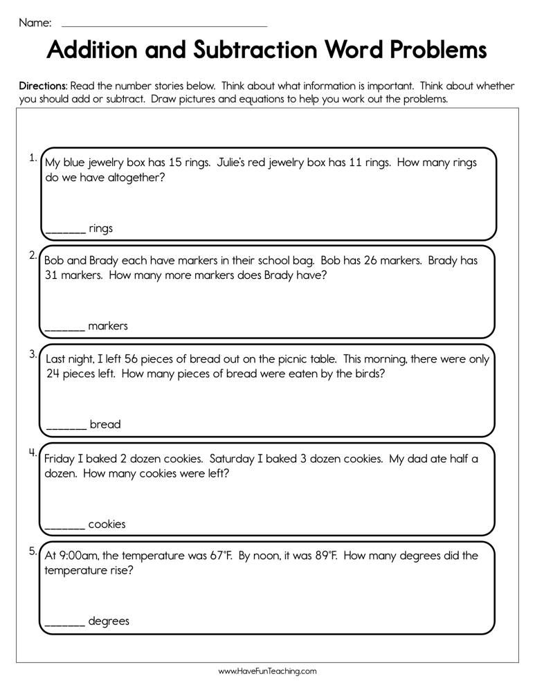 21 Subtraction Worksheets For Kindergarten Word Problems